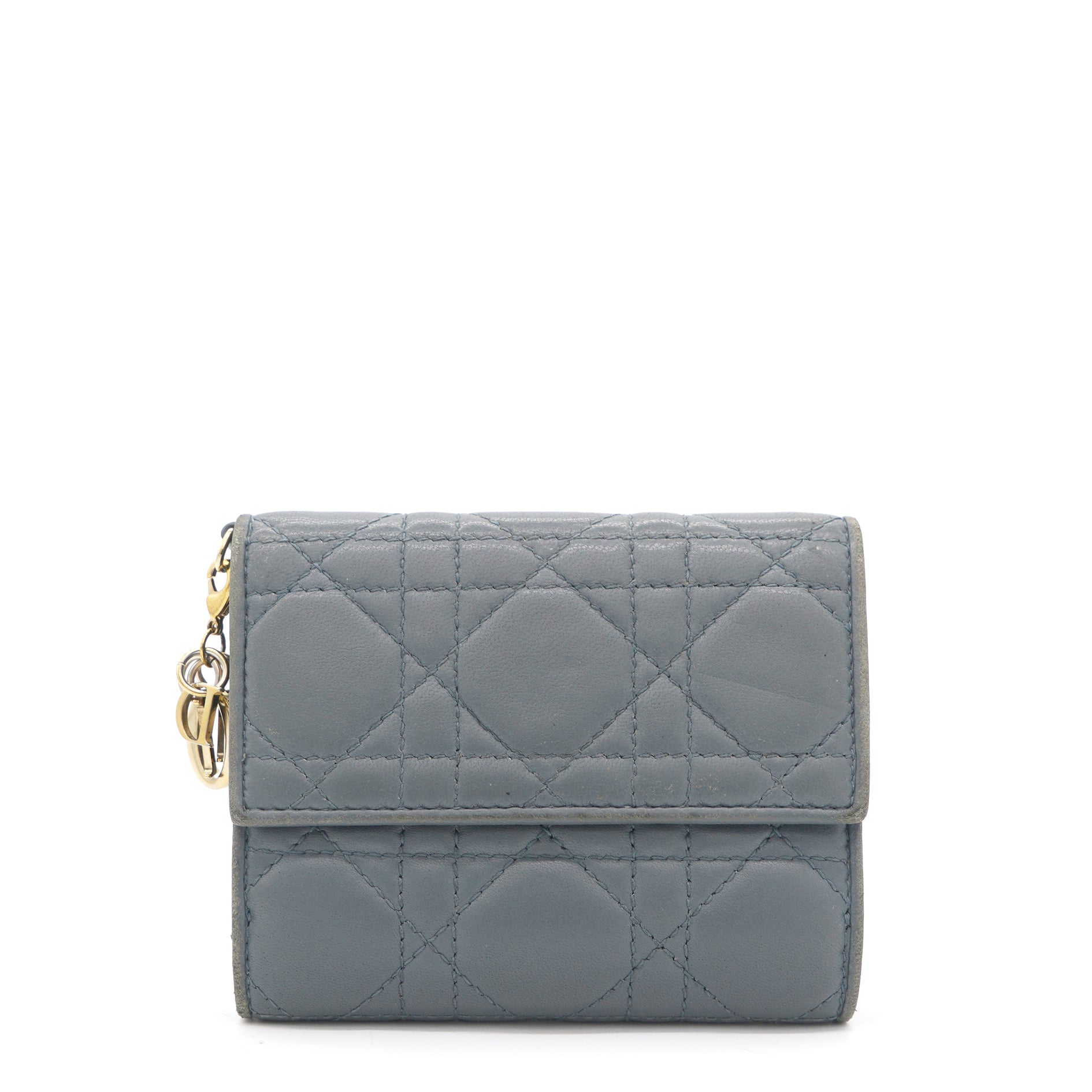 Grey Cannage Lambskin Leather Lady Dior French Wallet