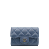 Navy Quilted Caviar Small Classic Flap Wallet