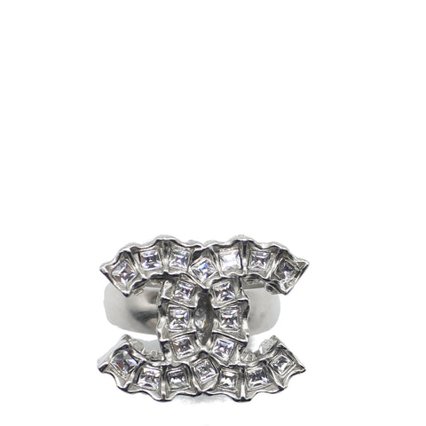 Silver Crystal CC Logo Ring