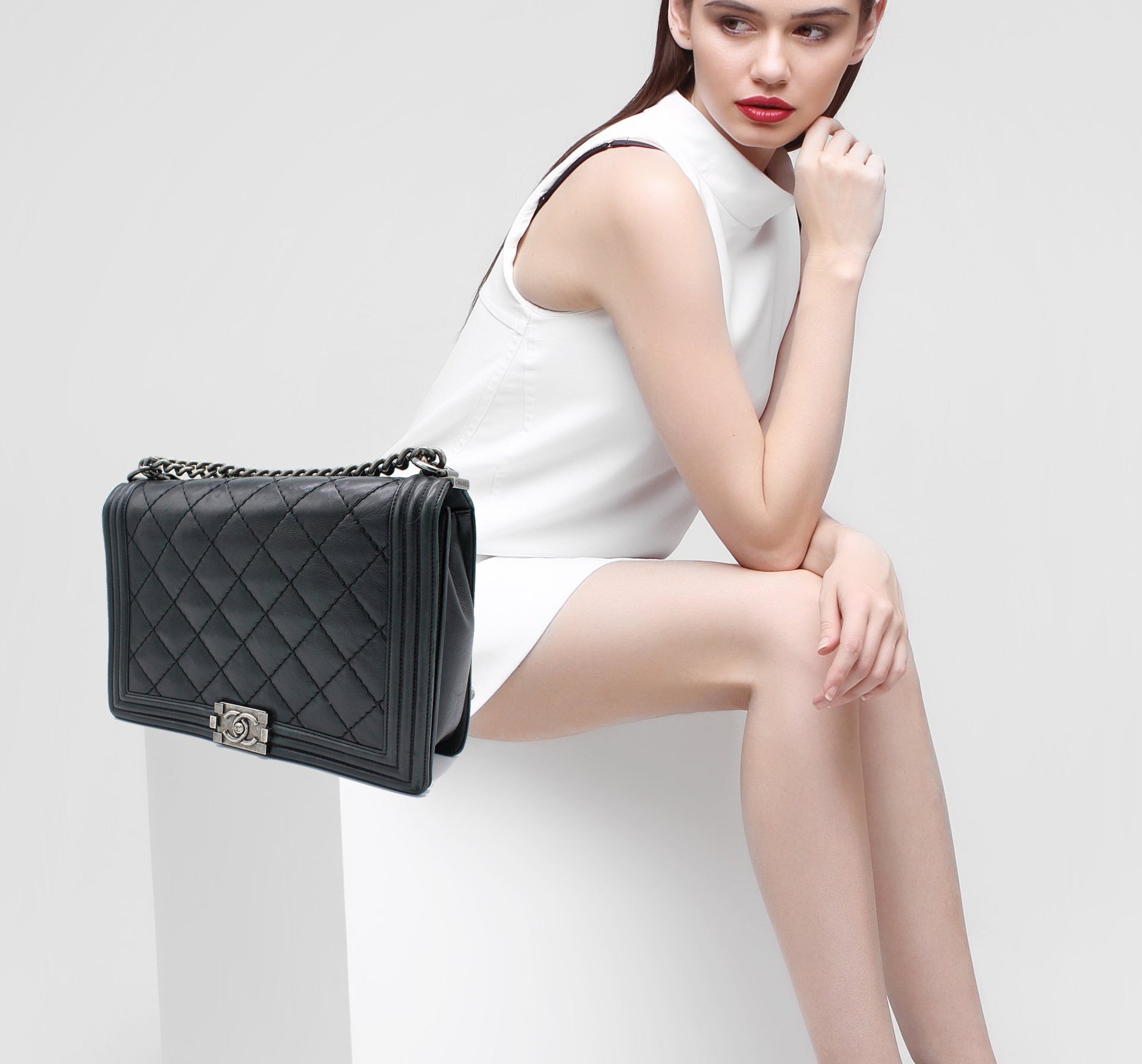 Chanel Black Quilted Calfskin Top Handle Boy Bag Medium