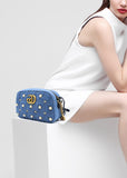 Denim Matelasse Pearl Studded Small GG Marmont Chain Shoulder Bag Blue